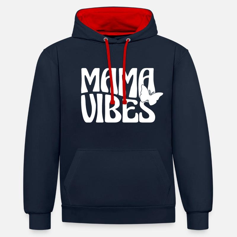Mama Vibes avec papillon - Sweat à capuche contrasté - bleu marine/rouge