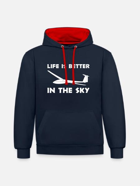 Sky Glider Life Glider Gliding - Sweat à capuche contrasté - bleu marine/rouge