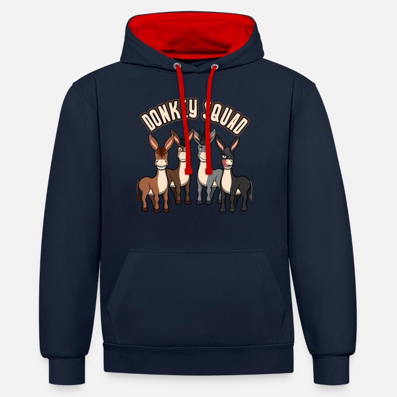 Bébé âne drôle - Sweat à capuche contrasté - bleu marine/rouge