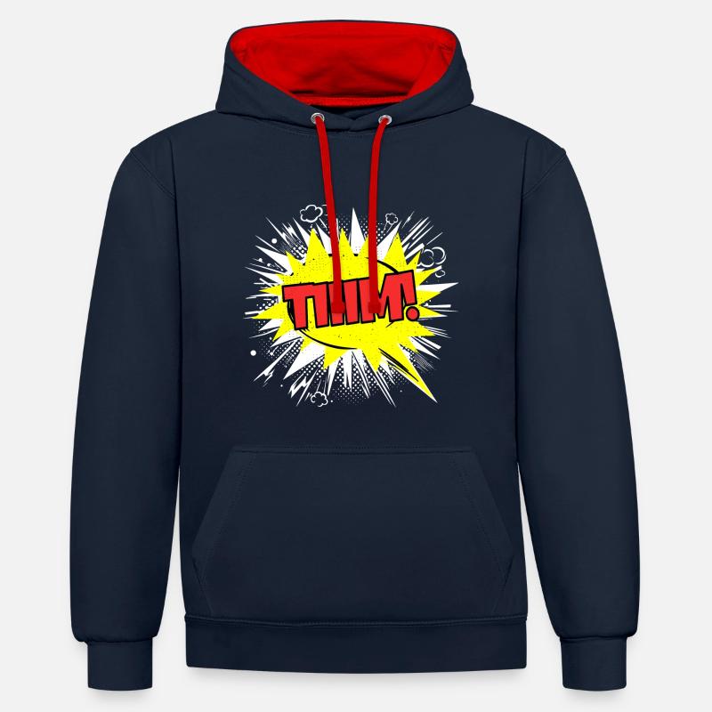Tim Nom drôle bulle Tiiim ! - Sweat à capuche contrasté - bleu marine/rouge
