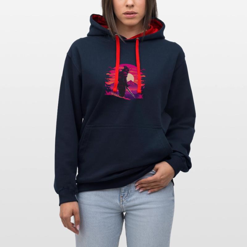 Synthwave Sci-Fi Samurai Contrast hoodie