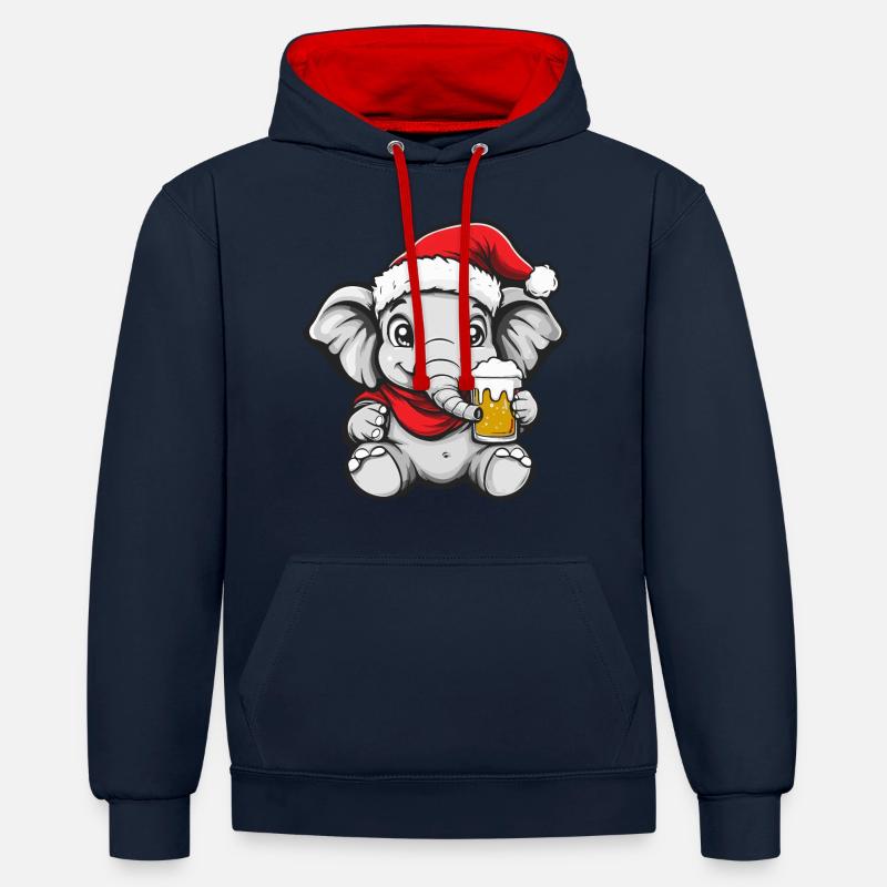 Bière de Noël Elephant - Sweat à capuche contrasté - bleu marine/rouge