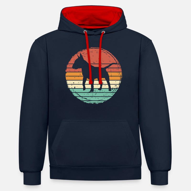 Bull Terrier Rétro Cadeau - Sweat à capuche contrasté - bleu marine/rouge