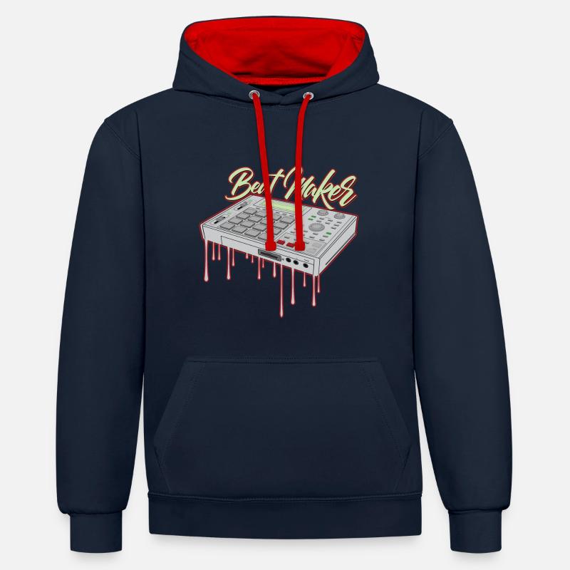 BeatMaker - Sweat à capuche contrasté - bleu marine/rouge