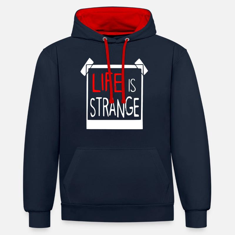 La vie est étrange - Sweat à capuche contrasté - bleu marine/rouge