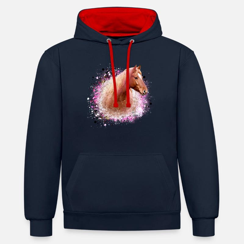haflinger,pferd,graffiti, malerei, pferdekopf,rosa - Kontrast-Hoodie - Navy/Rot