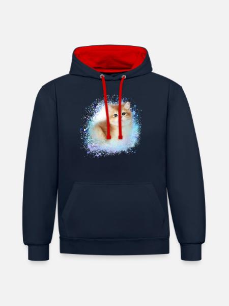 kitten,cat,kitten,graffiti,painting - Contrast hoodie - navy/red
