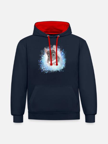 chinchilla,graffiti,painting,angora rabbit - Contrast hoodie - navy/red
