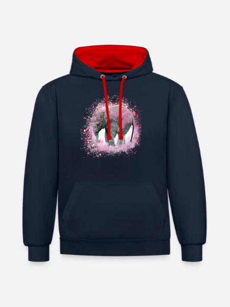 baby elephant,elephant,graffiti,pink,painting - Contrast hoodie - navy/red