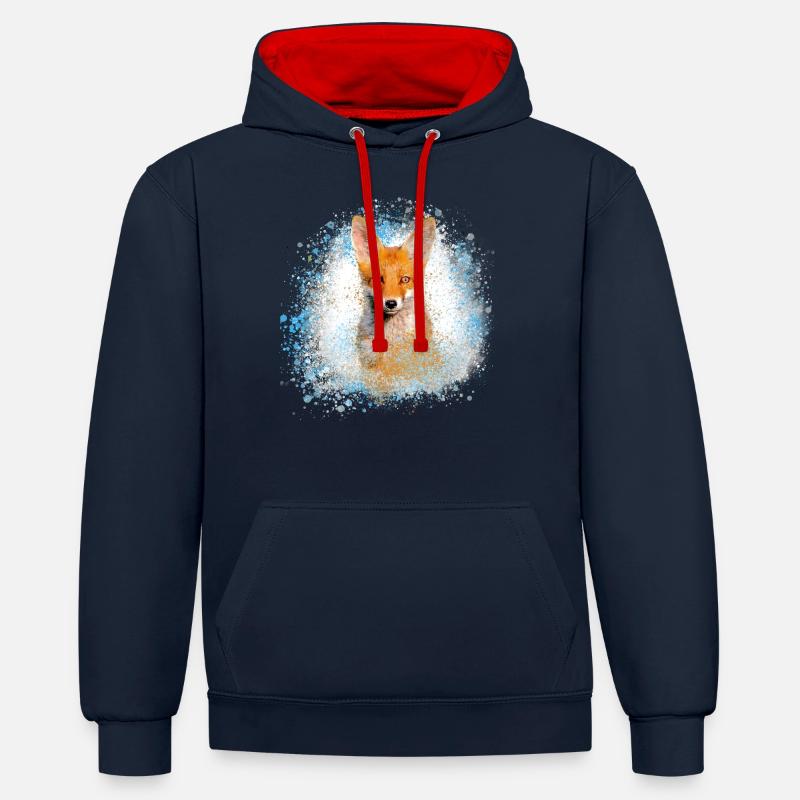 fuchs ,Graffiti, Malerei,fuchs ,aquarell,babyfuchs - Kontrast-Hoodie - Navy/Rot