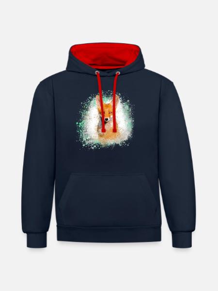 fuchs ,Graffiti, Malerei,fuchs ,aquarell - Kontrast-Hoodie - Navy/Rot