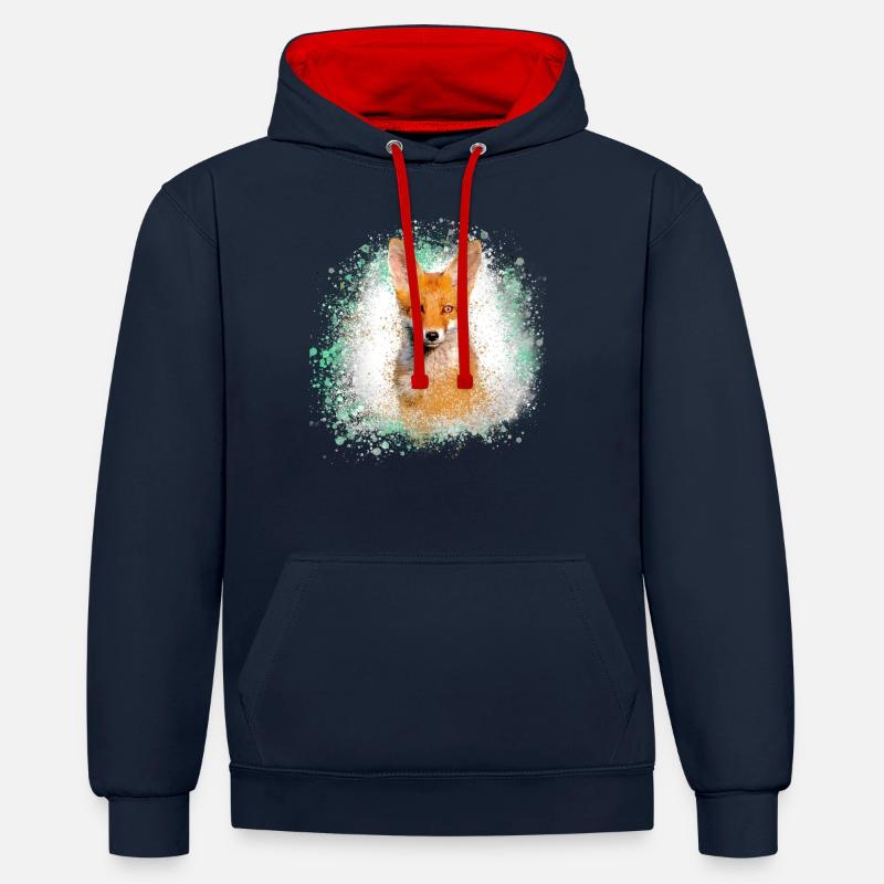 fuchs ,Graffiti, Malerei,fuchs ,aquarell - Kontrast-Hoodie - Navy/Rot