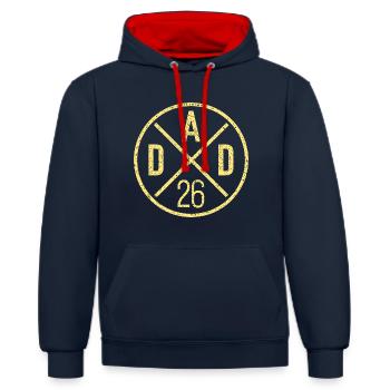 Papa 26 Papa Papa Bébé Papa 2026 Cadeau de fête des pères - Sweat à capuche contrasté - bleu marine/rouge - Devant - Anna (173cm) & Nico (186cm)