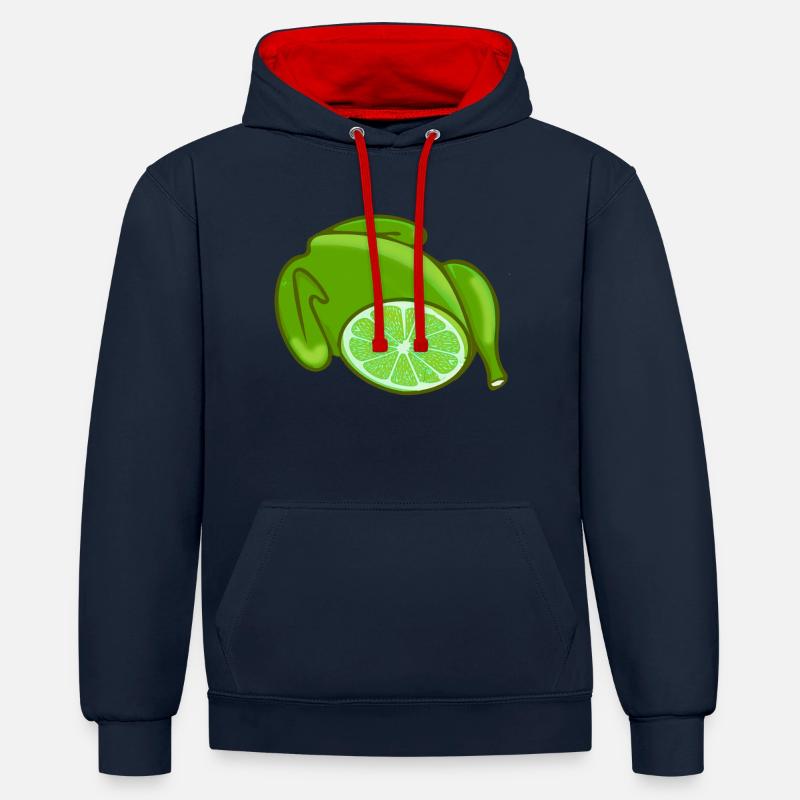 hähnchen,hühnchen,limone,zitronenhühnchen,comic - Kontrast-Hoodie - Navy/Rot