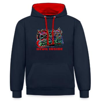DEVIL - Kontrast-Hoodie - Navy/Rot - Vorne - Anna (173cm) & Nico (186cm)