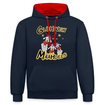 Weihnachtsmarkt Glühwein Määhdels - Kontrast-Hoodie - Navy/Rot - Vorne - Anna (173cm) & Nico (186cm)