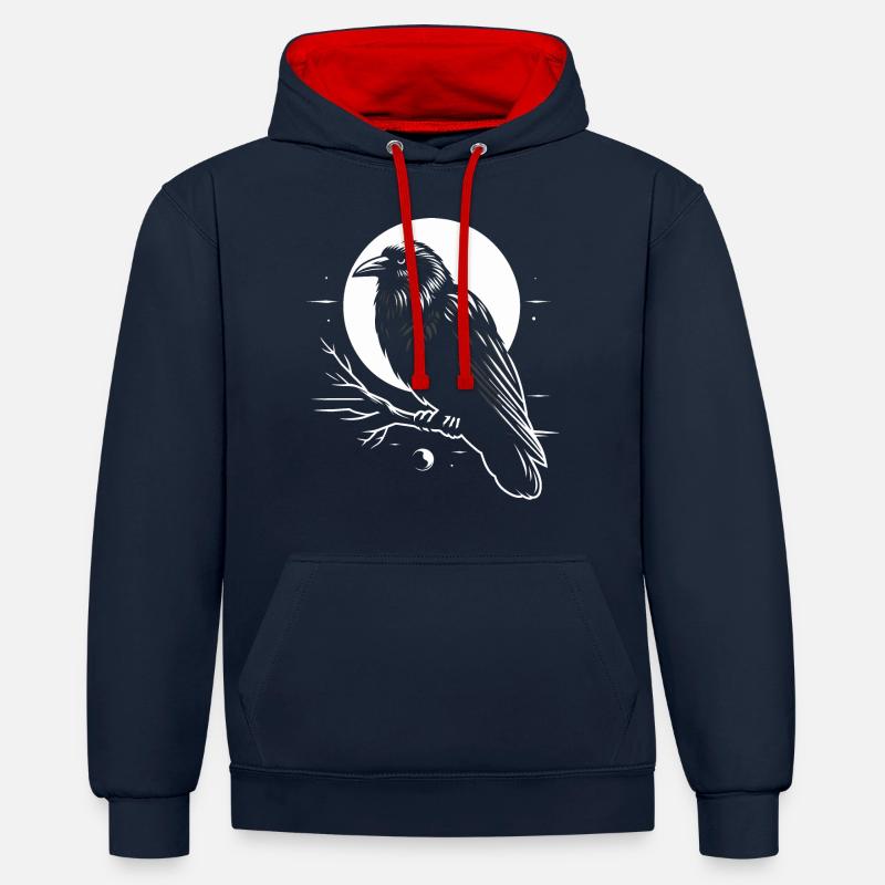 Corbeau - Sweat à capuche contrasté - bleu marine/rouge