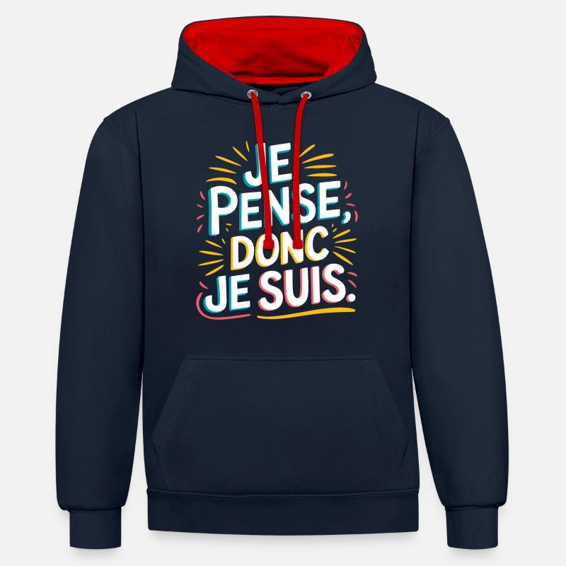 Je pense, donc je suis - Sweat à capuche contrasté - bleu marine/rouge