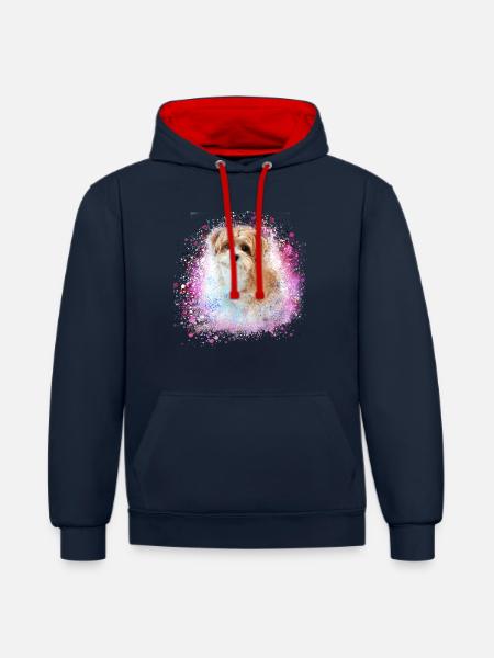 Havanese,Bolognese,Maltese,Dog,Graffiti, - Contrast hoodie - navy/red