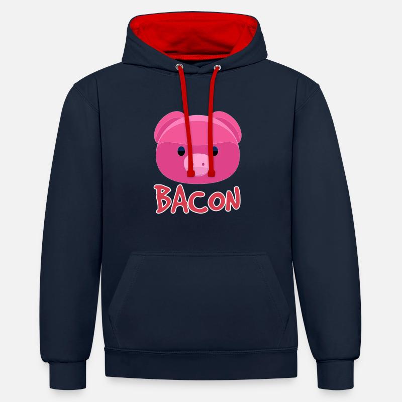 Cochon bacon - Sweat à capuche contrasté - bleu marine/rouge