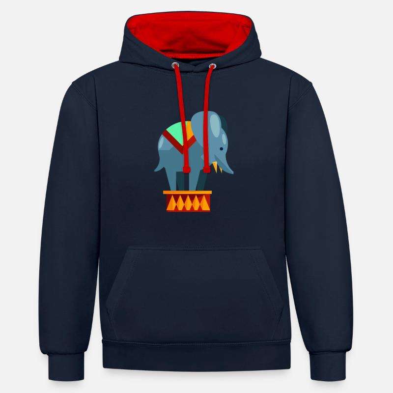 Éléphant de cirque - Sweat à capuche contrasté - bleu marine/rouge