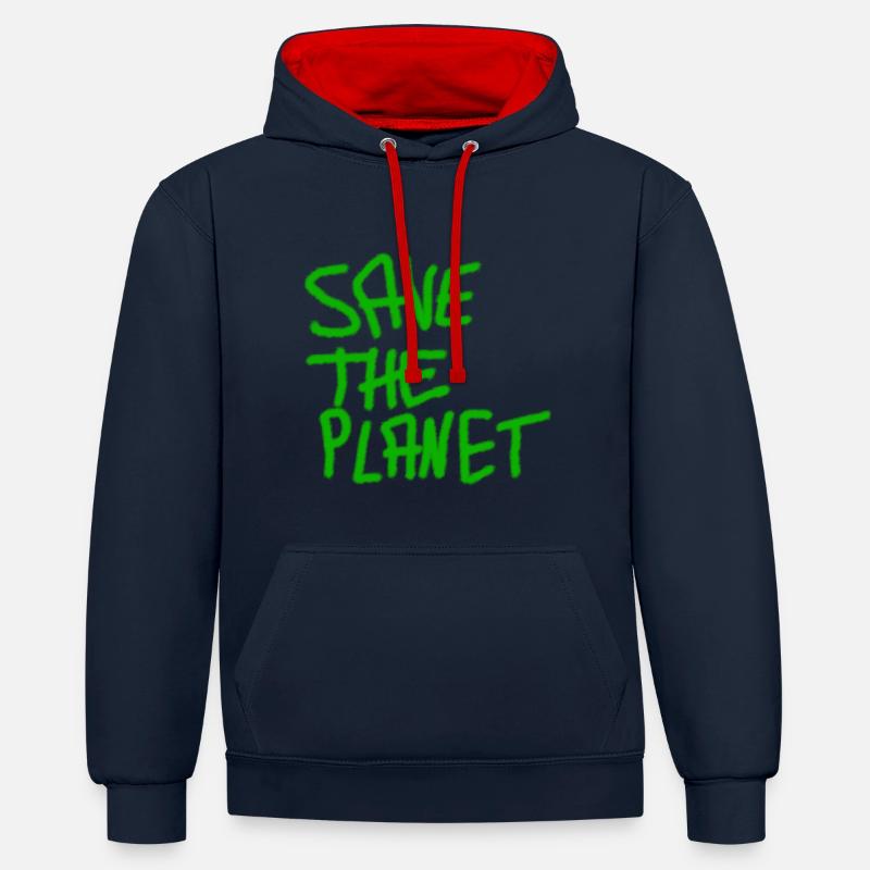 save the planet - Sweat à capuche contrasté - bleu marine/rouge