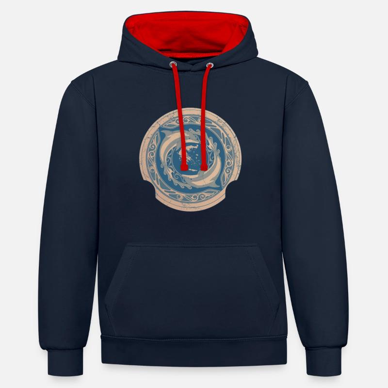 Grèce - Sweat à capuche contrasté - bleu marine/rouge