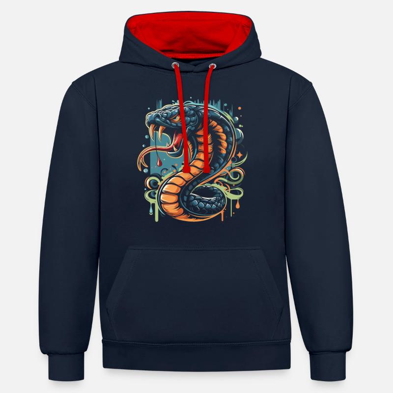 Cobra graffiti - Sweat à capuche contrasté - bleu marine/rouge
