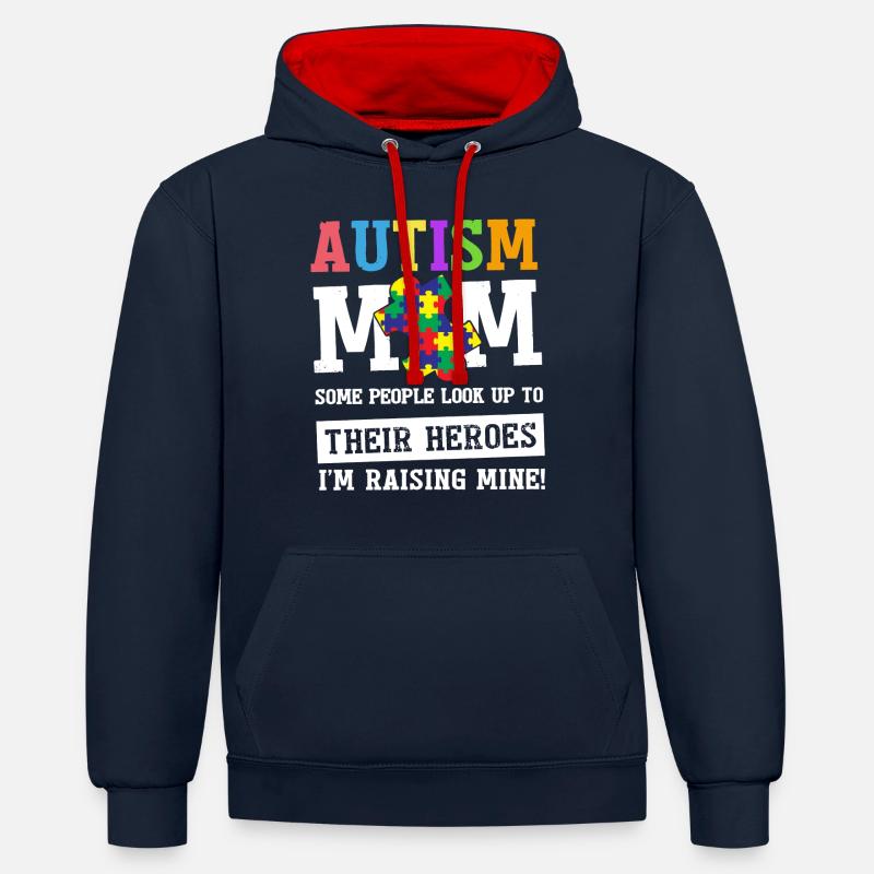 Chemise maman autisme - Sweat à capuche contrasté - bleu marine/rouge