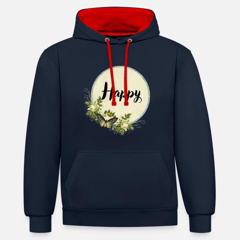Papillon heureux - Sweat à capuche contrasté - bleu marine/rouge