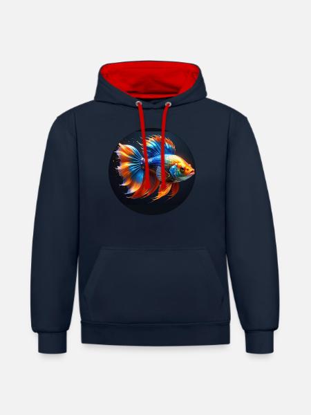 Goldfisch,bunt,pailletten,glitzer,Fisch - Kontrast-Hoodie - Navy/Rot