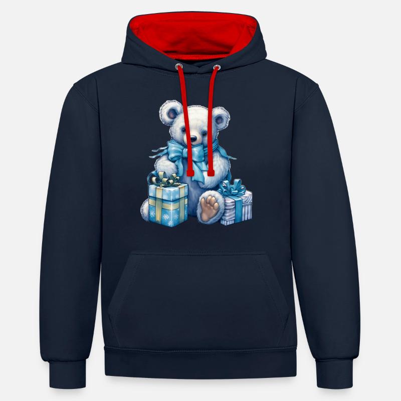 Teddy bleu 5 - Sweat à capuche contrasté - bleu marine/rouge