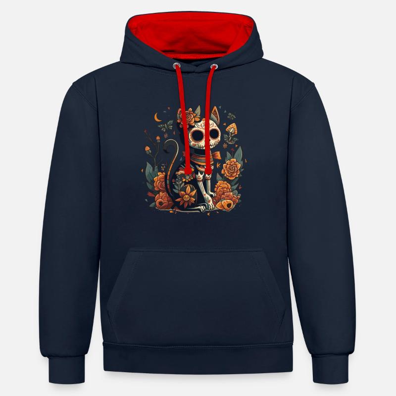 Jour du chat mort - Sweat à capuche contrasté - bleu marine/rouge