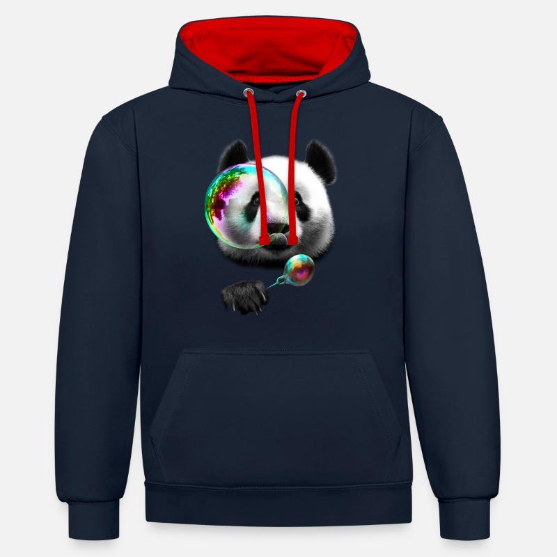 PANDA BUBBLEMAKER - Sweat à capuche contrasté - bleu marine/rouge