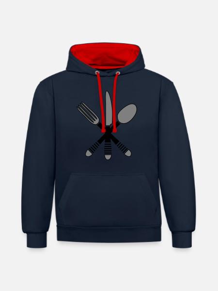 Besteck kochen 2 - Kontrast-Hoodie - Navy/Rot