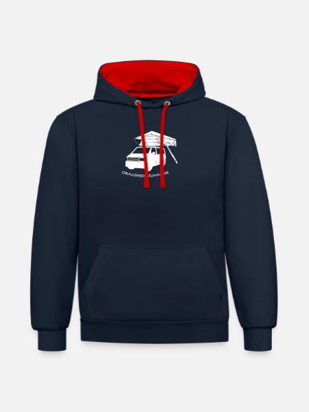 Bus mit Dachzelt am Van Camper, draussen zuhause - Kontrast-Hoodie - Navy/Rot