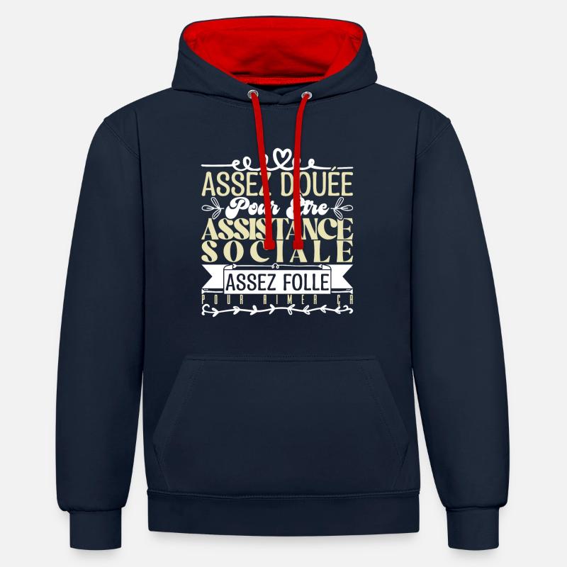 Cadeau Assistante Sociale. Parfaite Assistante. - Sweat à capuche contrasté - bleu marine/rouge