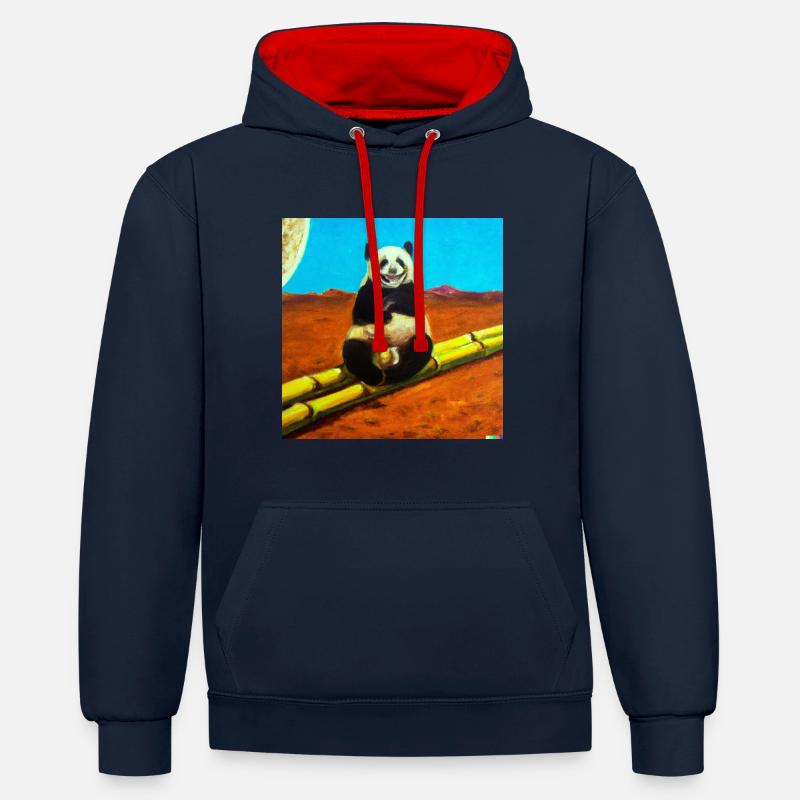 Drôle de panda - Sweat à capuche contrasté - bleu marine/rouge