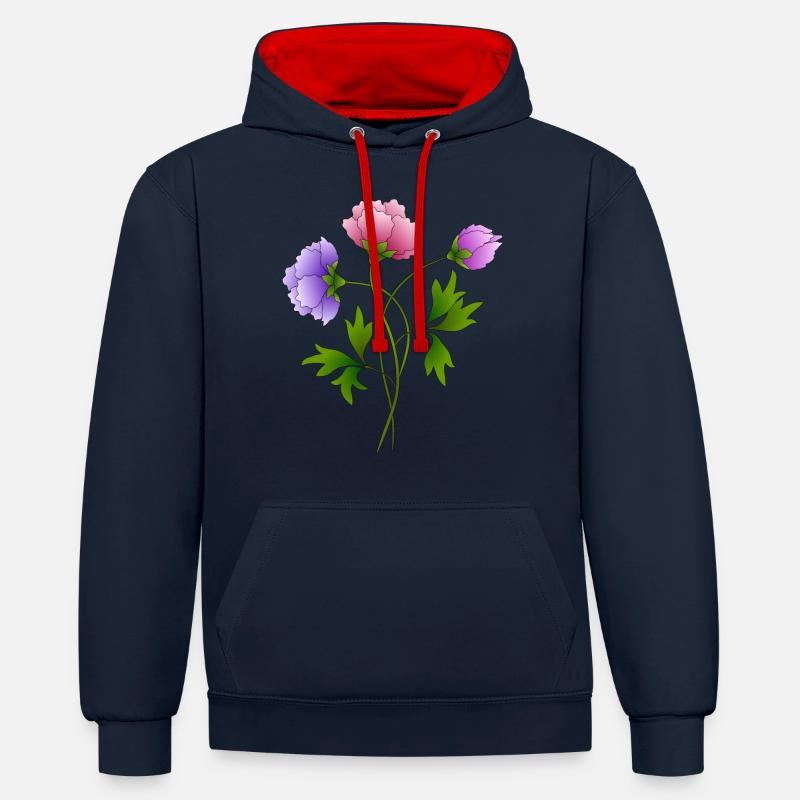Fleur - Sweat à capuche contrasté - bleu marine/rouge