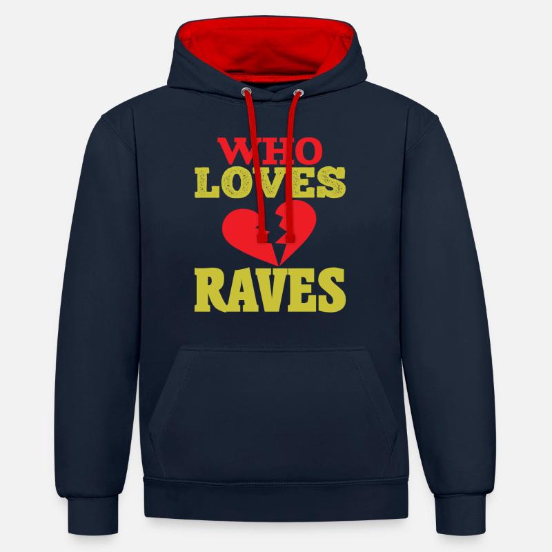 QUI AIME LES RAVES - Sweat à capuche contrasté - bleu marine/rouge