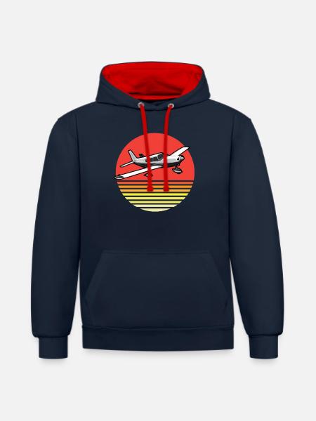 Luftfahrt Piper Retro - Kontrast-Hoodie - Navy/Rot