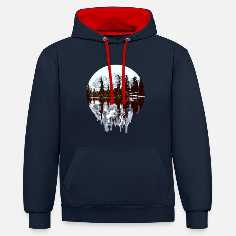 Nature - Alaska - Désert - Sweat à capuche contrasté - bleu marine/rouge