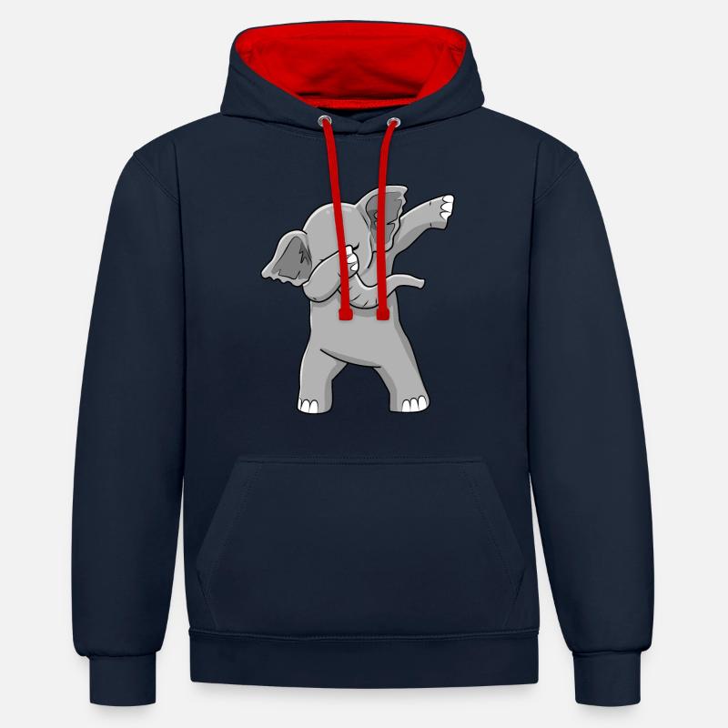Éléphant tamponnant éléphant dansant - Sweat à capuche contrasté - bleu marine/rouge