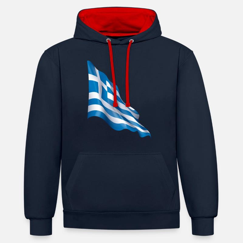 Drapeau de la Grèce - Sweat à capuche contrasté - bleu marine/rouge