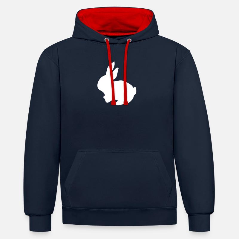 Lapin lapin mignon lapin - Sweat à capuche contrasté - bleu marine/rouge