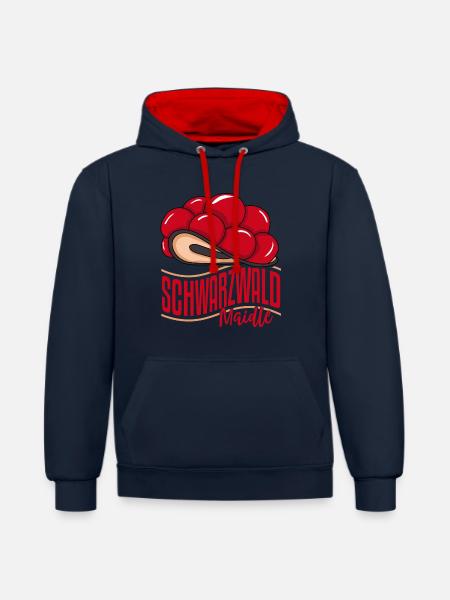Schwarzwald Maidle Bollenhut Geschenk für Frauen - Kontrast-Hoodie - Navy/Rot