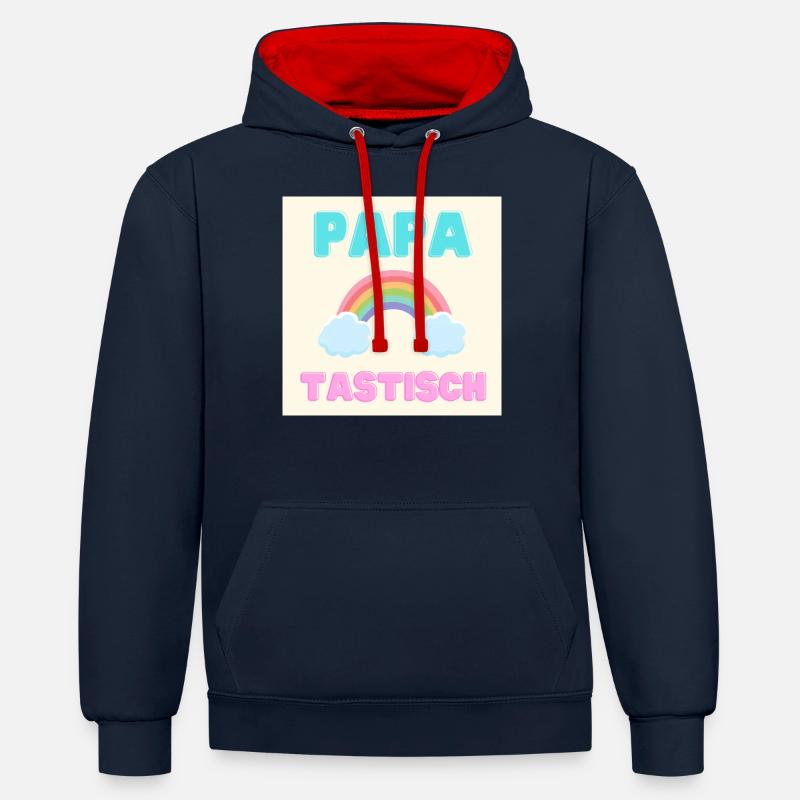 papatastisch - Regenbogen (Rainbow) Version - Kontrast-Hoodie - Navy/Rot