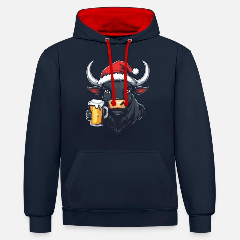 Bière de Noël Taurus - Sweat à capuche contrasté - bleu marine/rouge