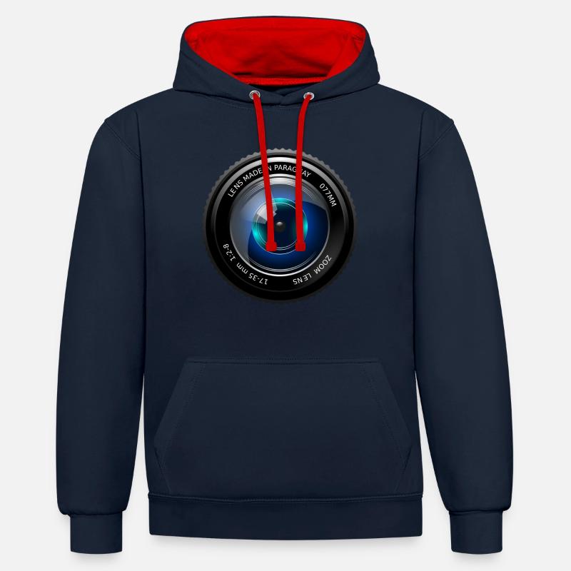 objectif de la caméra - Sweat à capuche contrasté - bleu marine/rouge