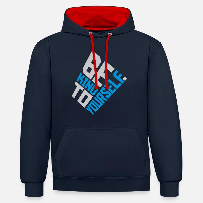 soyez gentil avec vous-même - Sweat à capuche contrasté - bleu marine/rouge
